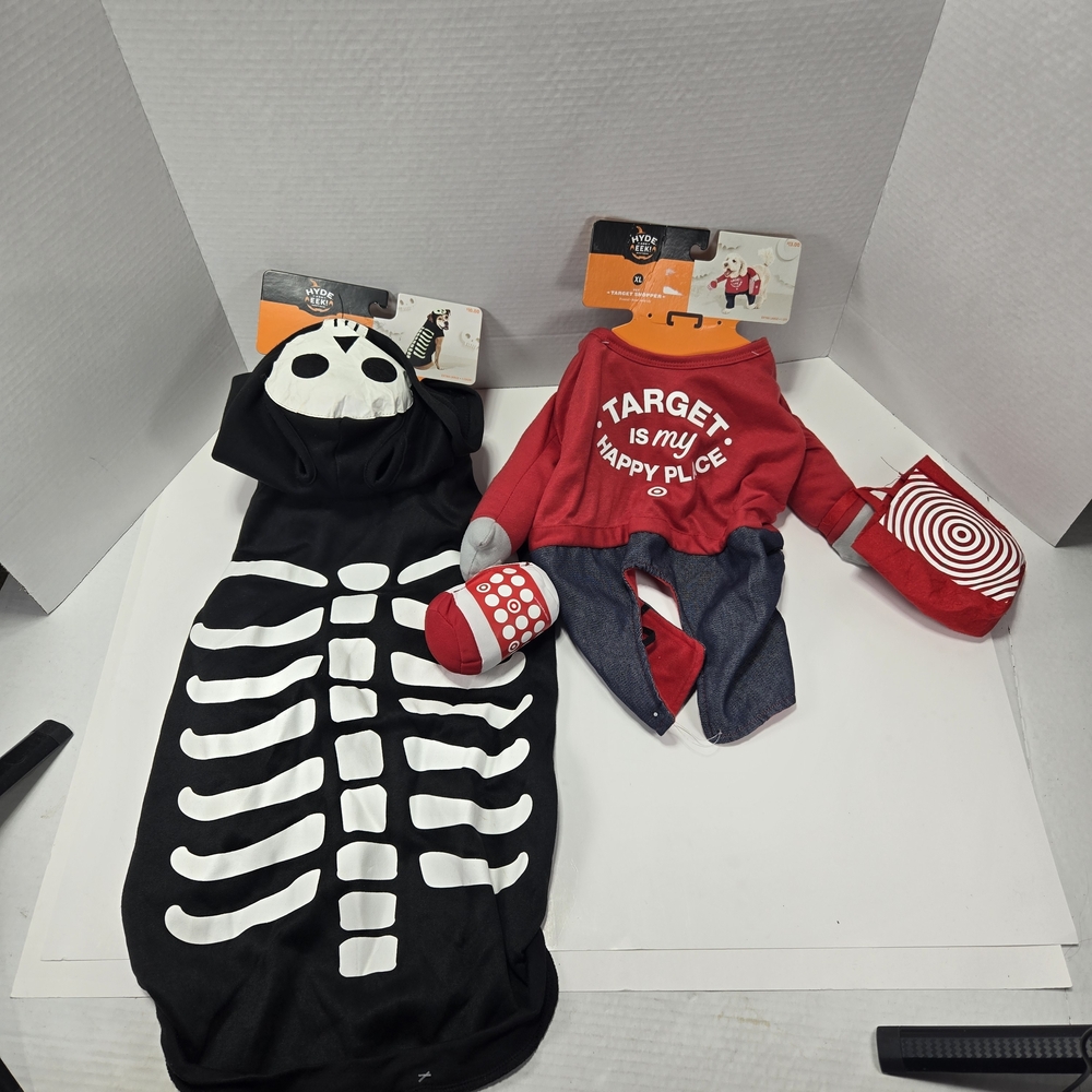 Two Hyde & Eek! XL Dog Costume Sets! One Skeleton and One Target Shopper